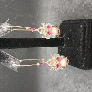 Long Owl Shaped Dangle Earrings Colorful Rhinestones No Brand